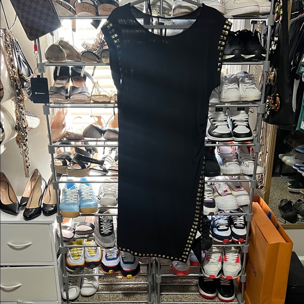Black Stud-Trim Mini Dress